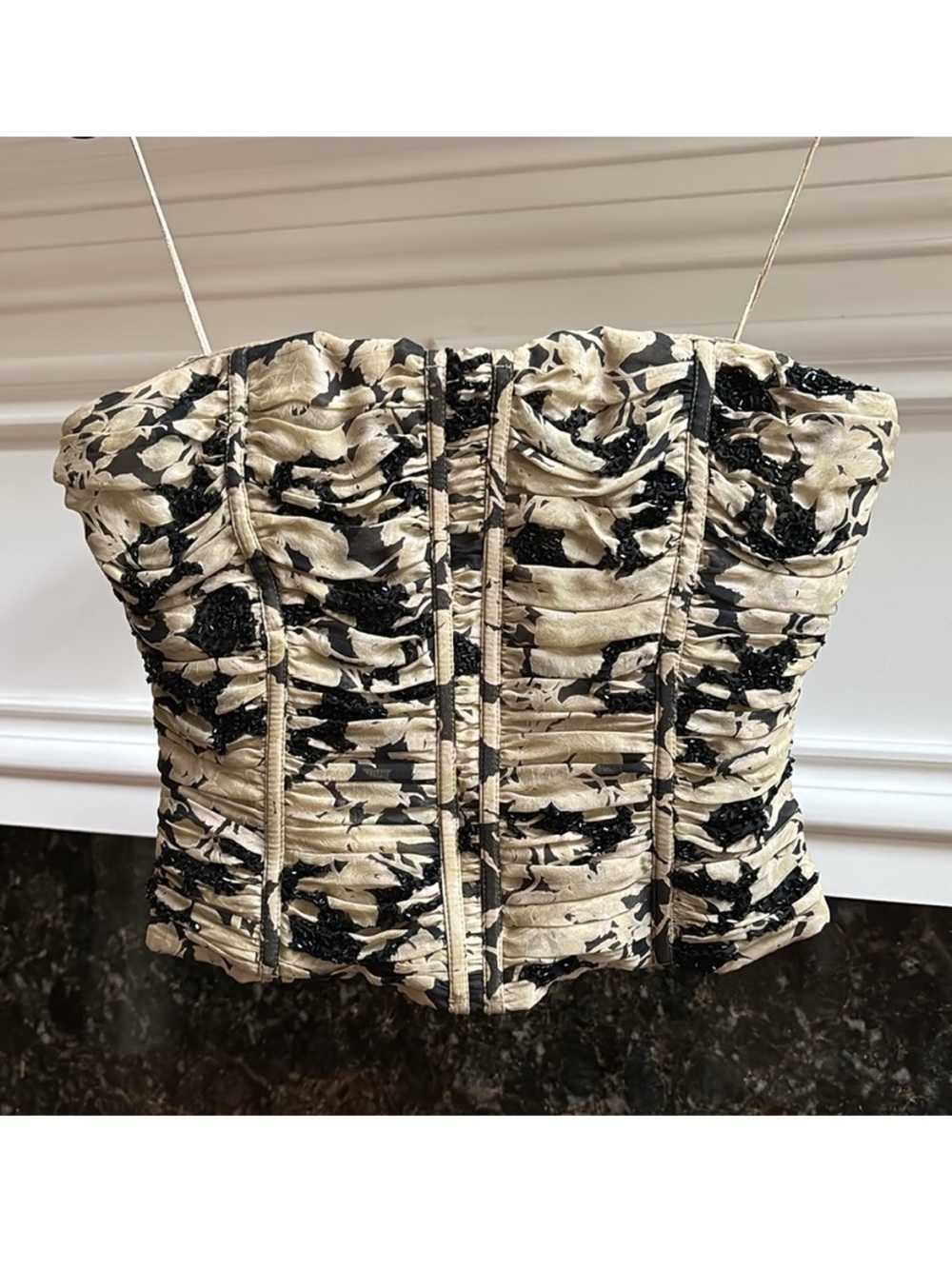 Carmen Marc Valvo floral silk chiffon beaded bonned bustier corset top sz.0